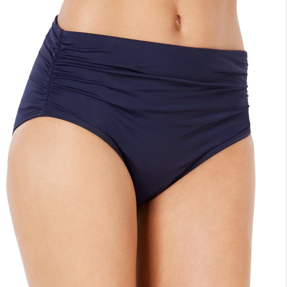 CALVIN KLEIN Ruched High-Waist Bikini Bottoms.